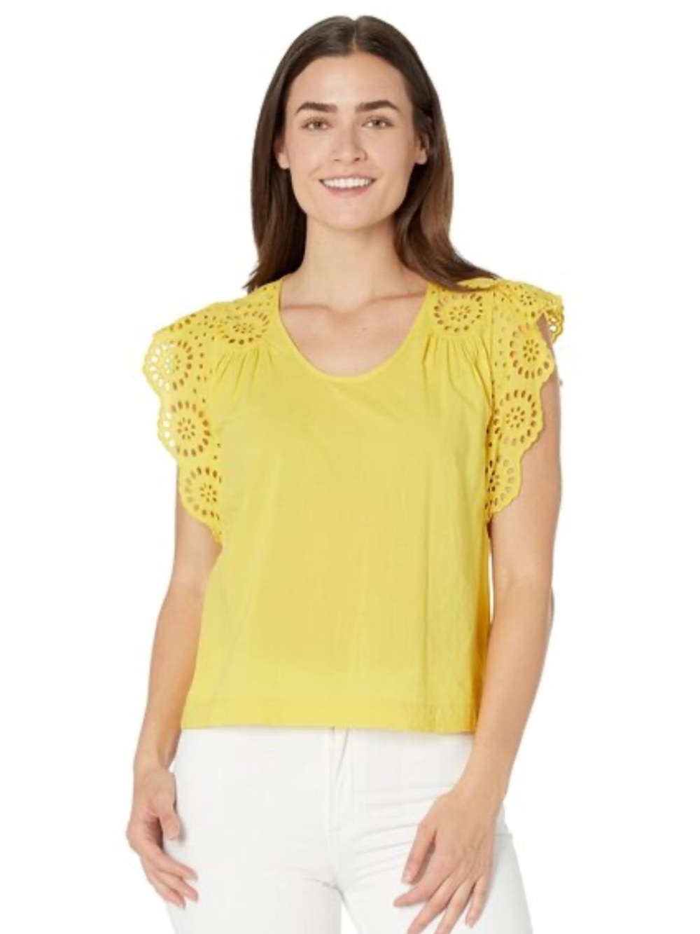 Lilla P Yellow Eyelet Sleeve Blouse